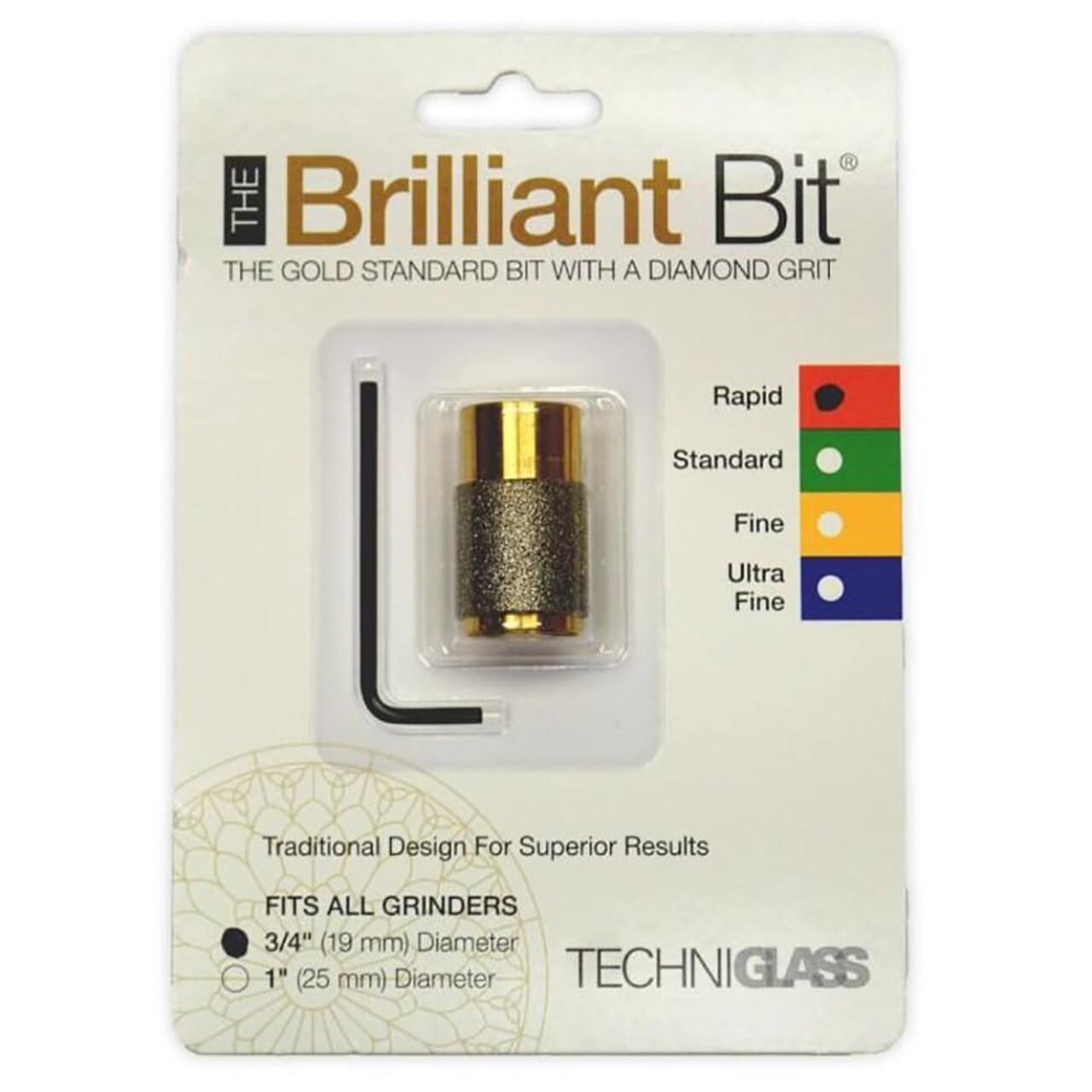 3/4" Techniglass Diamond Brilliant Grinder Bit Rapid Coarse 80/100 Grit